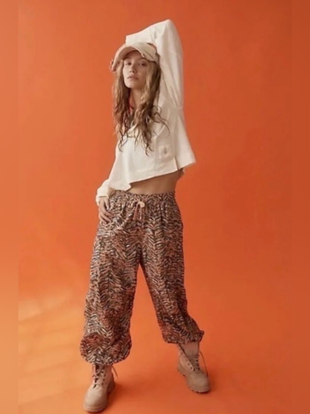 New Free People Movement Zephyr Printed Parachute Pants Orange Black Size M